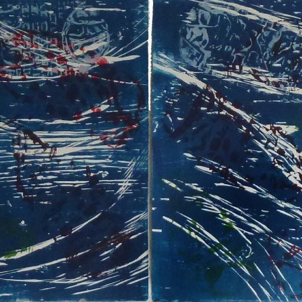 Embâcles IV - 2011, bois gravé et impression en relief d'objets trouvés, 142 x 35 cm