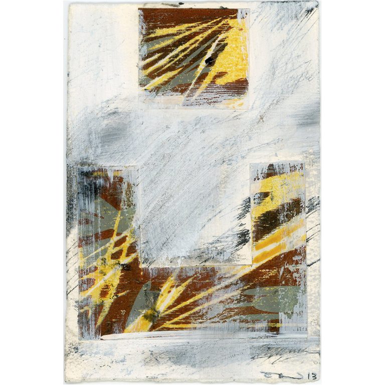 4 - 2013, bois gravé, collage, encre et acrylique, 15 x 10 cm