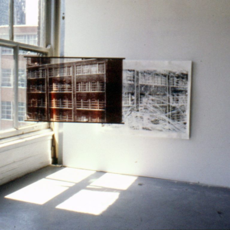 Saint-Edward - 1994, installation in situ : photocopie sur acétate et sur papier, techniques mixtes