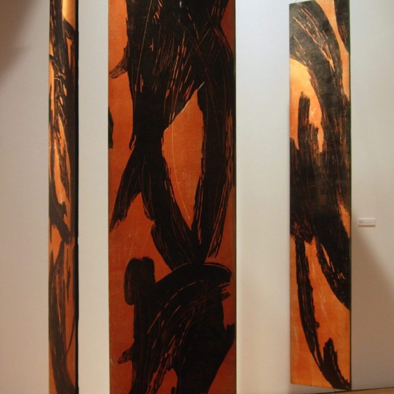 ÉCHOS - 2006, bois gravé, estampes marouflées au dos des matrices, 3(222 x 40 cm)