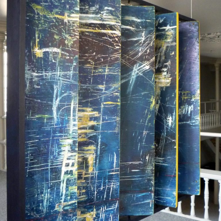 PORTRAIT GRAVÉ 2012, bois gravé sur objet trouvé, épreuve marouflée au dos de la matrice 122 x 90 x 20 cm