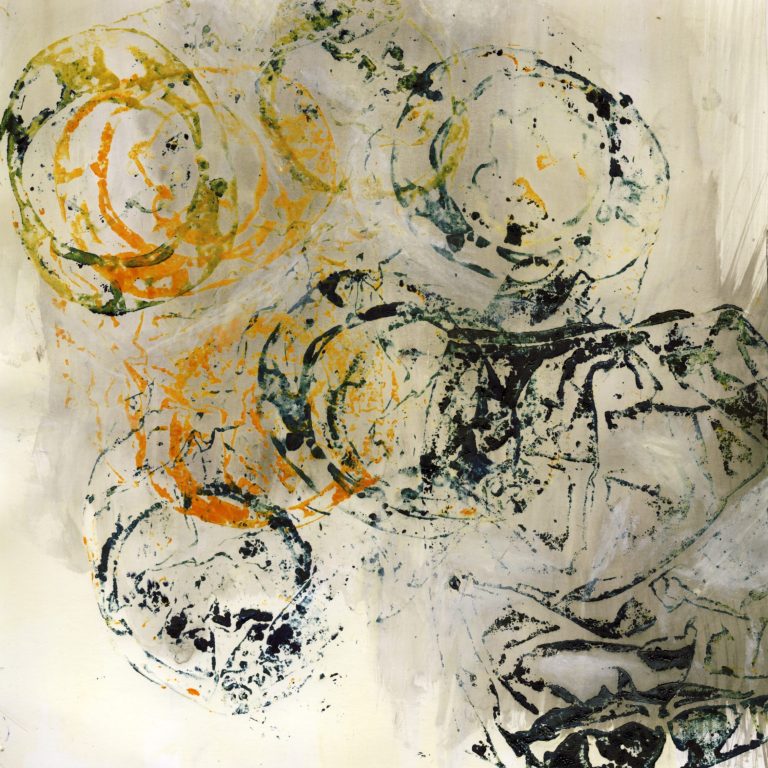 sans titre, 2019, monotype : impression en relief d'objets trouvés, encre 20,5 x 20 cm